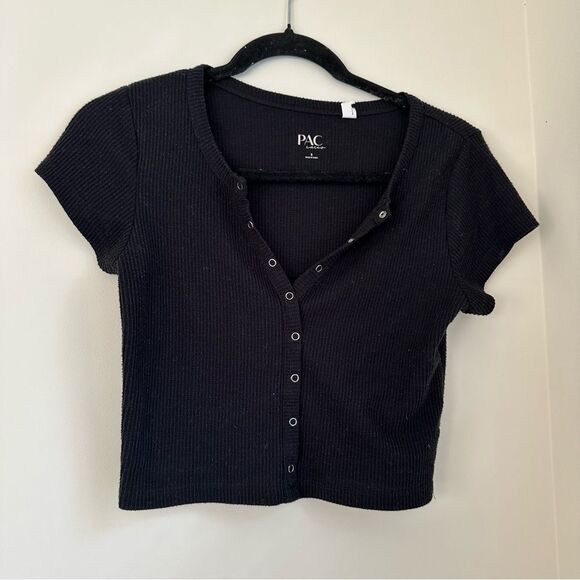 Pacsun Essentials black goth crop top with silver embellishments - Picture 1 of 5